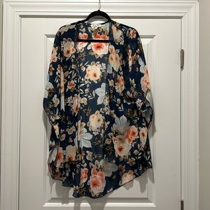 Sheer Shawl Navy Blue with Flower Pattern. size XL